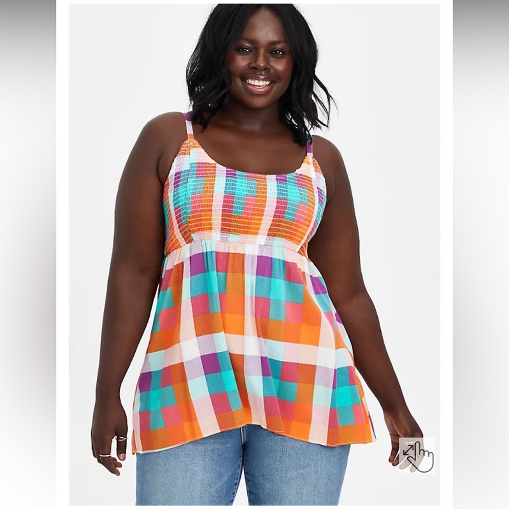 Torrid babydoll tank stretch challis bright plaid top. NWOT!!